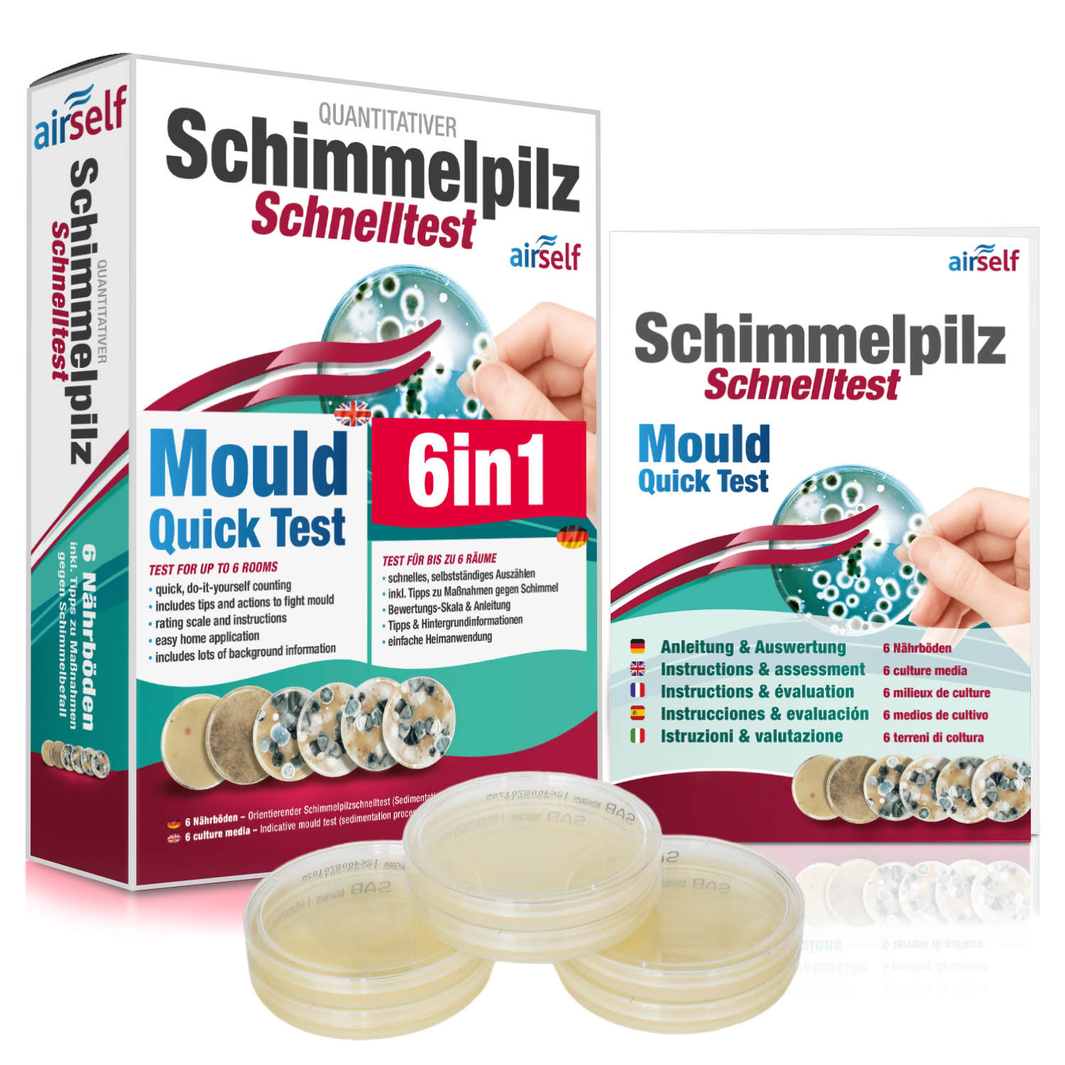 Produktbild von Schimmelpilz-Testkit Für Zuhause – 10 Tests + Bestimmungsbuch, Einfache DIY-Anwendung, 10-Minuten-Ergebnis, Für Luftqualität In Keller & Wohnräumen